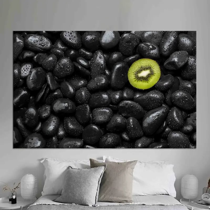Lona estampada con diseño de piedra negra de kiwi de moda para decoración de cocina