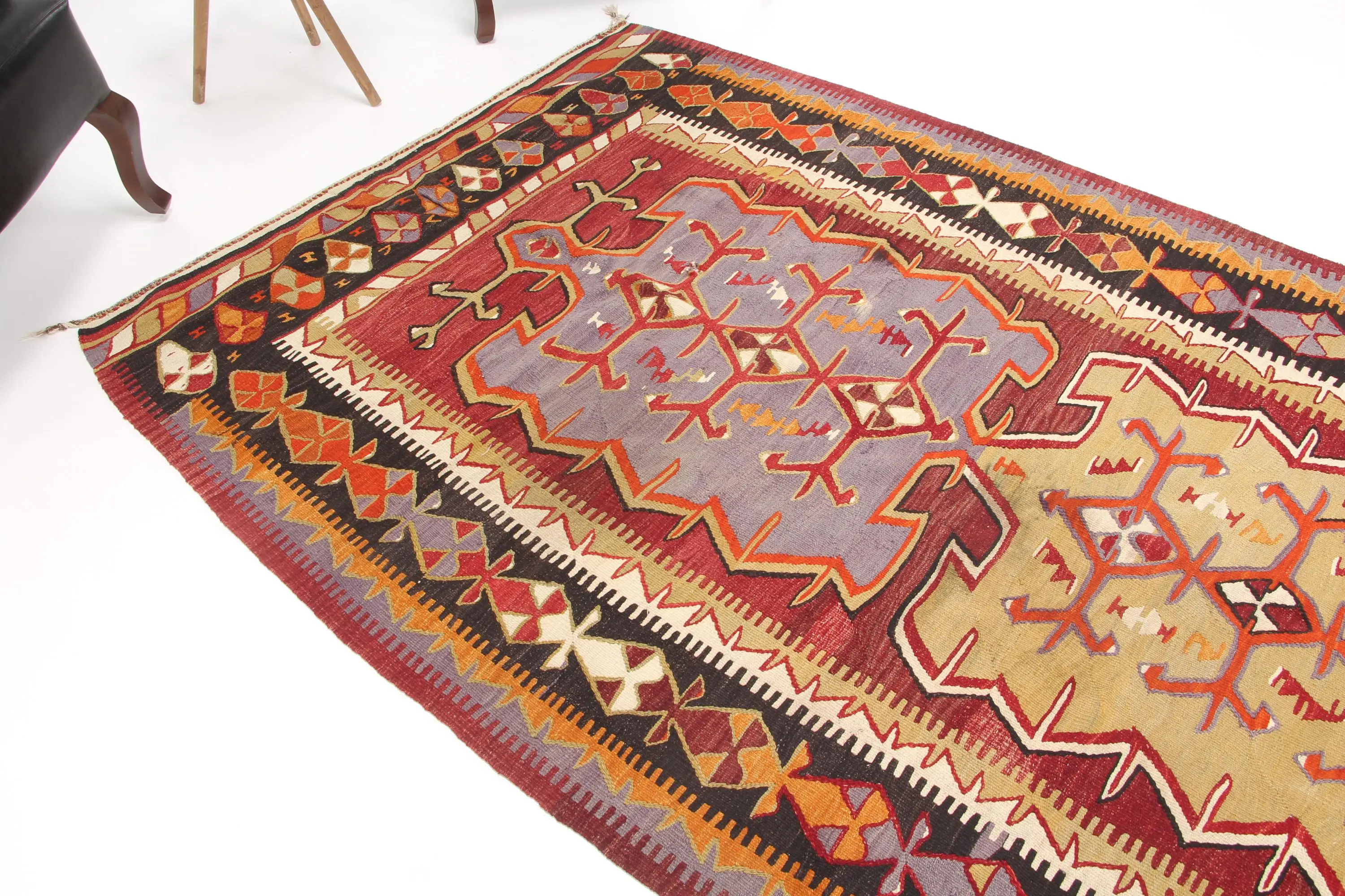 Vintage Rug, Runner 4.6x12.6 ft Rug, Red Floral Rug - 1