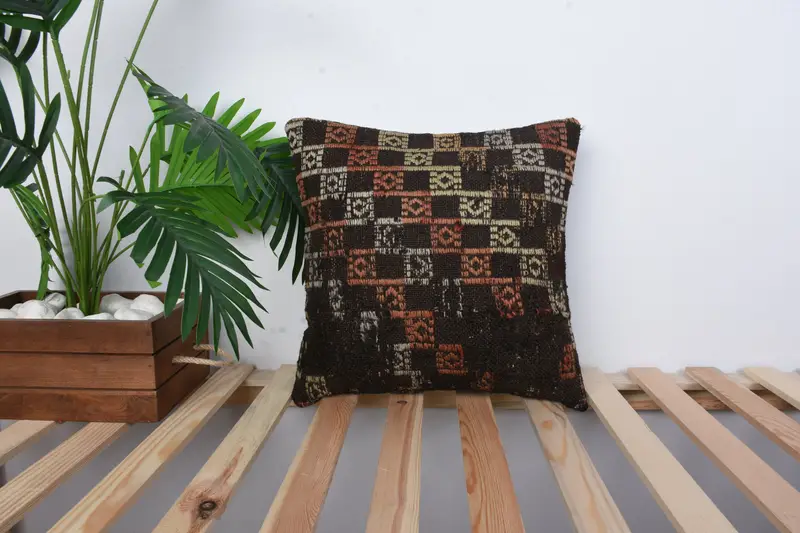 Vintage Pillow, Floor Cushion Case, Pillow for Couch, 16x16 Brown Pillow Sham, Custom Pillow Sham, Aztec Pillow Sham, Home Decor Pillow, Pillow Sham - 1