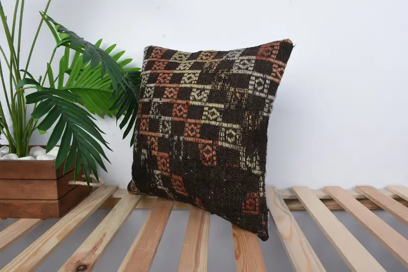 Vintage Pillow, Floor Cushion Case, Pillow for Couch, 16x16 Brown Pillow Sham, Custom Pillow Sham, Aztec Pillow Sham, Home Decor Pillow, Pillow Sham - 5