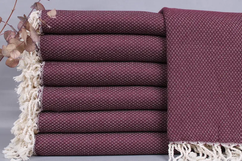 Personalized Turkish Bath Towel Geometric, Burgundy, 38x63 Inches