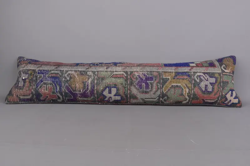 Decorative Throw Pillow Case, Vintage Kilim Pillow, 12x48 Blue Pillow Case, Pillow Sham, Antique Pillows, Turkish Rugs Cushion, Pillow for Sofa - 4