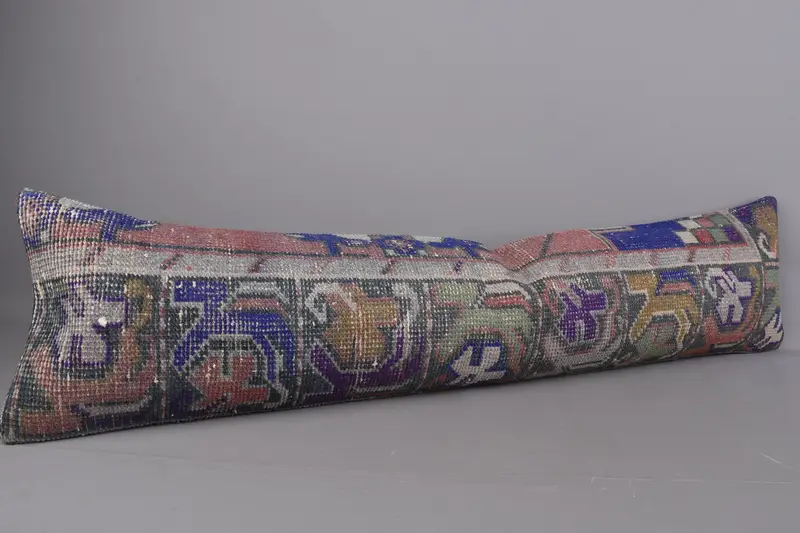 Decorative Throw Pillow Case, Vintage Kilim Pillow, 12x48 Blue Pillow Case, Pillow Sham, Antique Pillows, Turkish Rugs Cushion, Pillow for Sofa - 2