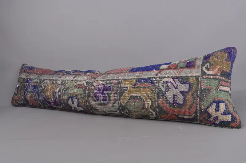 Decorative Throw Pillow Case, Vintage Kilim Pillow, 12x48 Blue Pillow Case, Pillow Sham, Antique Pillows, Turkish Rugs Cushion, Pillow for Sofa - 3