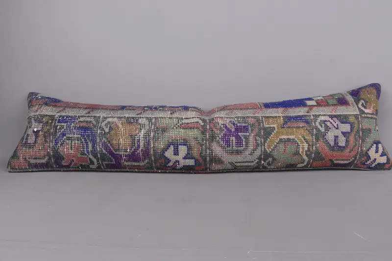 Decorative Throw Pillow Case, Vintage Kilim Pillow, 12x48 Blue Pillow Case, Pillow Sham, Antique Pillows, Turkish Rugs Cushion, Pillow for Sofa - 1
