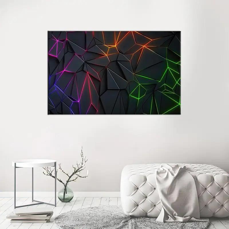 ゲームルーム用のモダンなネオンブラック幾何学模様プリントガラス