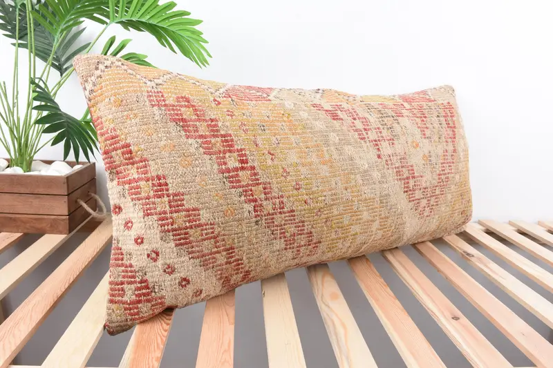 Nautical Throw Pillow Sham, Ethnical Kilim Rug Pillow, Cushion Cover, Interior Designer Pillow, 16x36 Orange Pillow Case, Gift Pillow - 4
