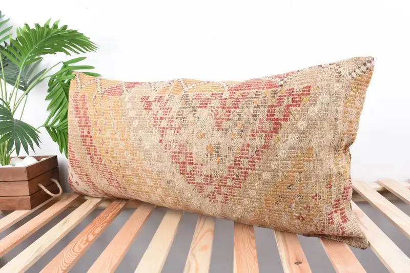 Nautical Throw Pillow Sham, Ethnical Kilim Rug Pillow, Cushion Cover, Interior Designer Pillow, 16x36 Orange Pillow Case, Gift Pillow - 5