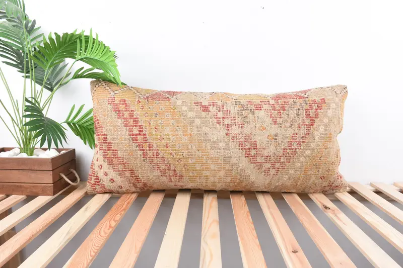 Nautical Throw Pillow Sham, Ethnical Kilim Rug Pillow, Cushion Cover, Interior Designer Pillow, 16x36 Orange Pillow Case, Gift Pillow - 1