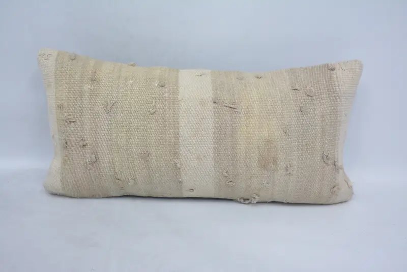 Ethnical Kilim Rug Pillow, Seat Pillow Case, Bench Pillow Cover, Throw Kilim Pillow, Pillow Sham, 12x24 Beige Cushion Case, Turkish Pillow - 1