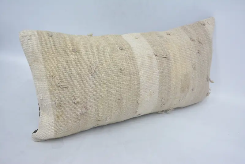 Ethnical Kilim Rug Pillow, Seat Pillow Case, Bench Pillow Cover, Throw Kilim Pillow, Pillow Sham, 12x24 Beige Cushion Case, Turkish Pillow - 3