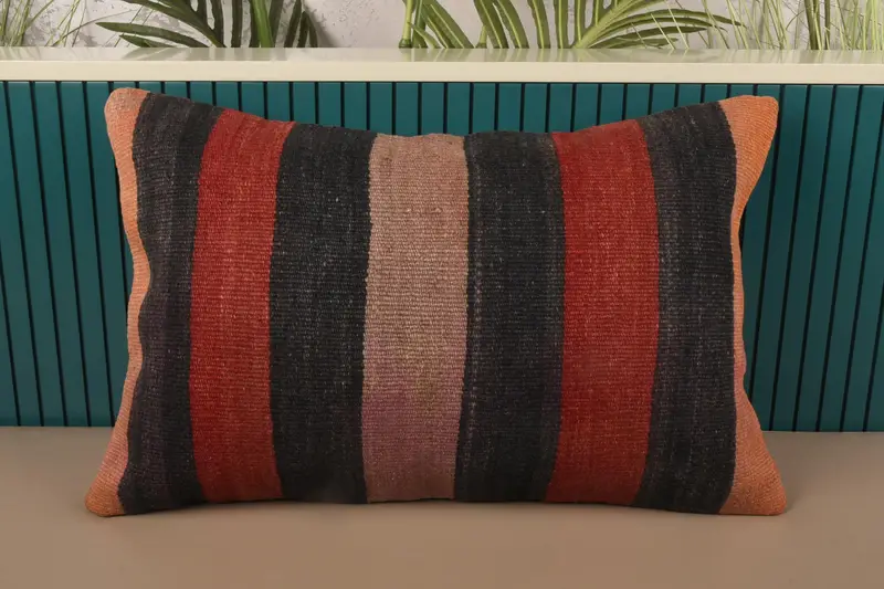 Home Decor Throw Red Pillowcase, Moroccan 16x24 inch Striped Pillow Sham - 1
