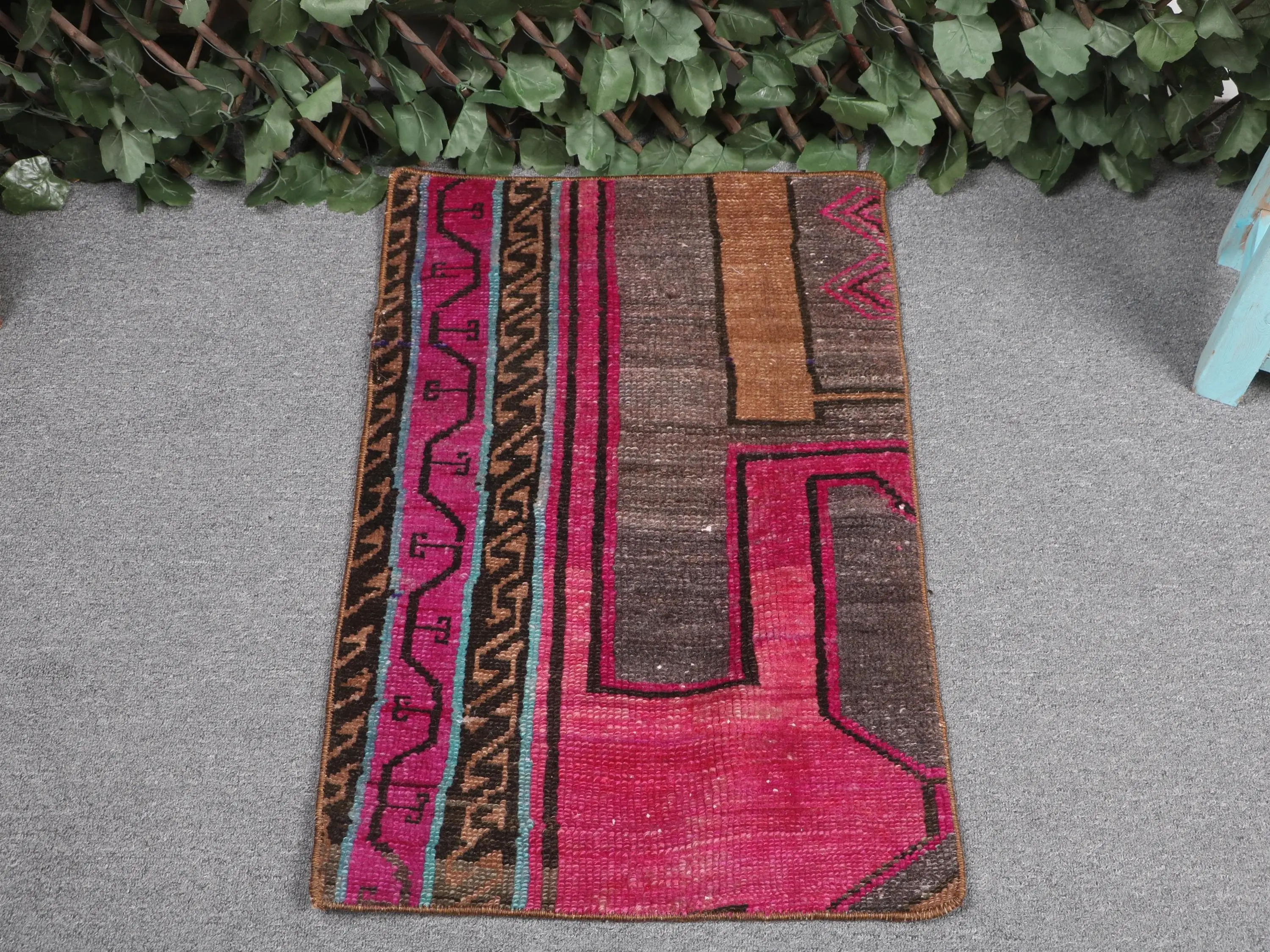 1.6x2.4 ft Rug, Vintage Turkish Rug, Red Brown Abstract Rug - 1