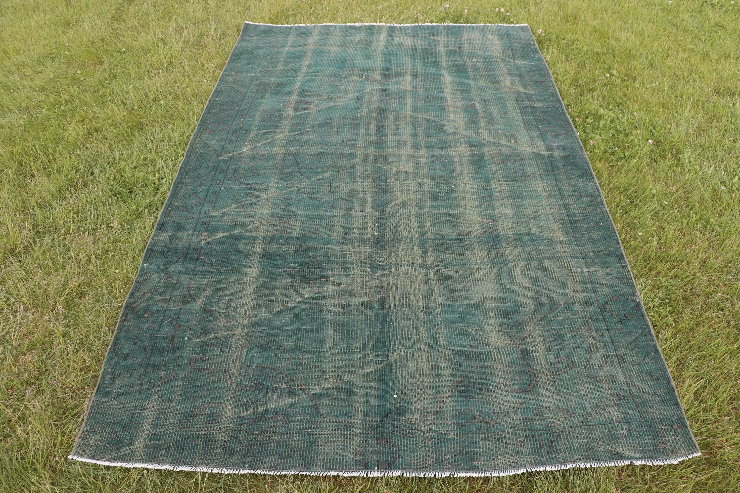 5,2x8,4 ft türkischer Vintage Teppich, großer Teppich, grüner Wollteppich - 1