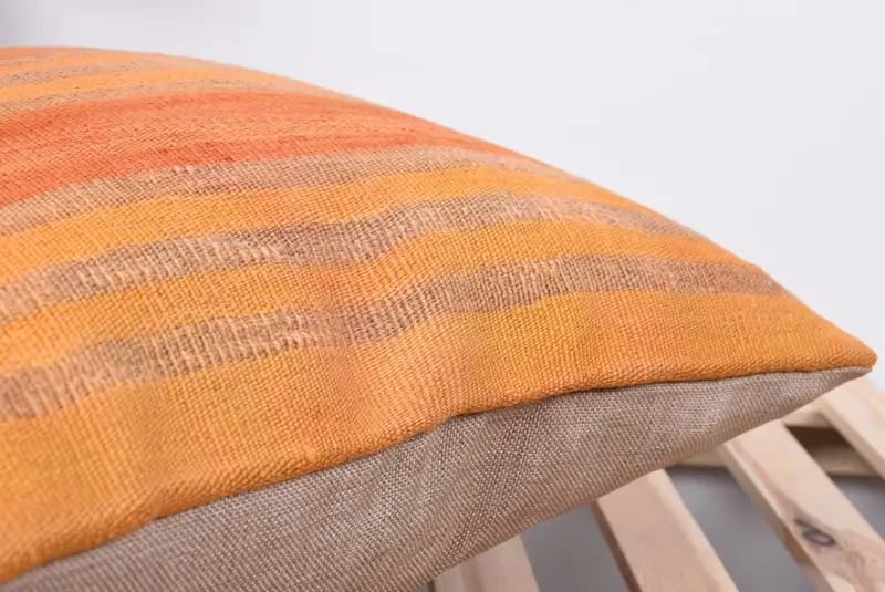 Cotton Cushion Case, Turkish Kilim Pillow, Ethnical Kilim Rug Pillow, 18x18 Orange Pillow Case, Cozy Throw Cushion, Cushion Cover, Gift Pillow - 7