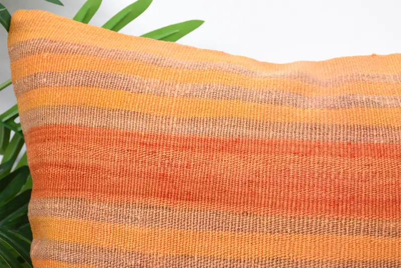 Cotton Cushion Case, Turkish Kilim Pillow, Ethnical Kilim Rug Pillow, 18x18 Orange Pillow Case, Cozy Throw Cushion, Cushion Cover, Gift Pillow - 2