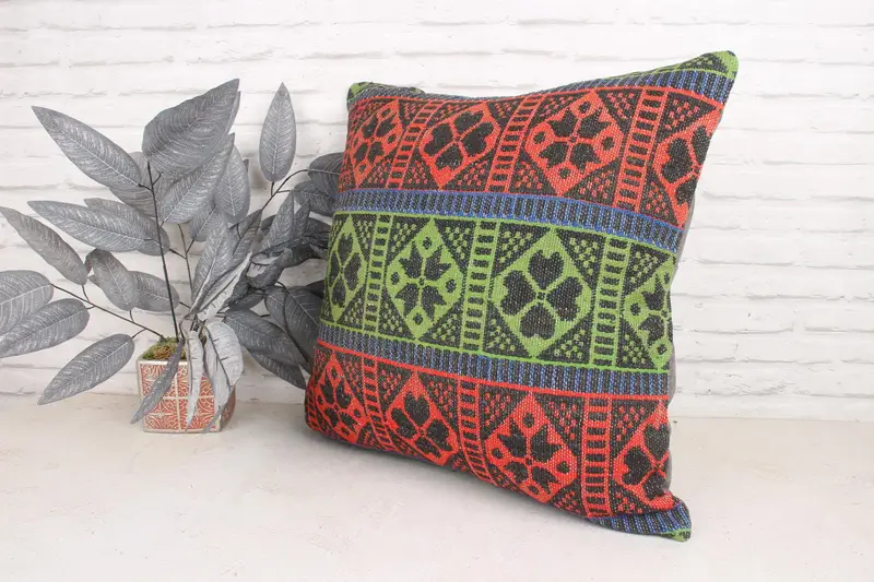 Turkish Kilim Pillow, Muted Pillow Case, 24x24 Green Cushion Cover, Kilim Pillow Cover, Pillow Cover, Handmade Kilim Cushion - 4