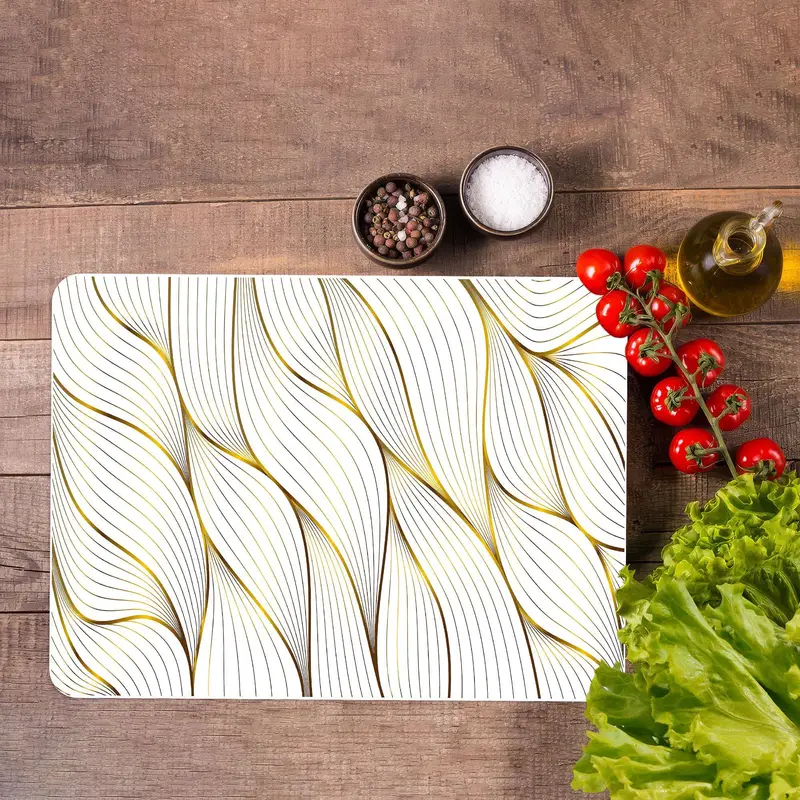 Minimalist Altın ve Beyaz Cam Kesme Tahtası, Temperli Güvenlik