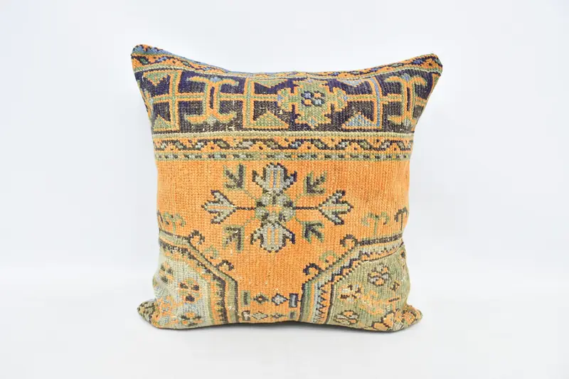 Vintage Kilim Throw Pillow, Bench Cushion, Shabby Chic Cushion Case, 28x28 Orange Pillow Sham, Vintage Kilim Pillow, Pillow Cover, Home Decor Pillow - 1