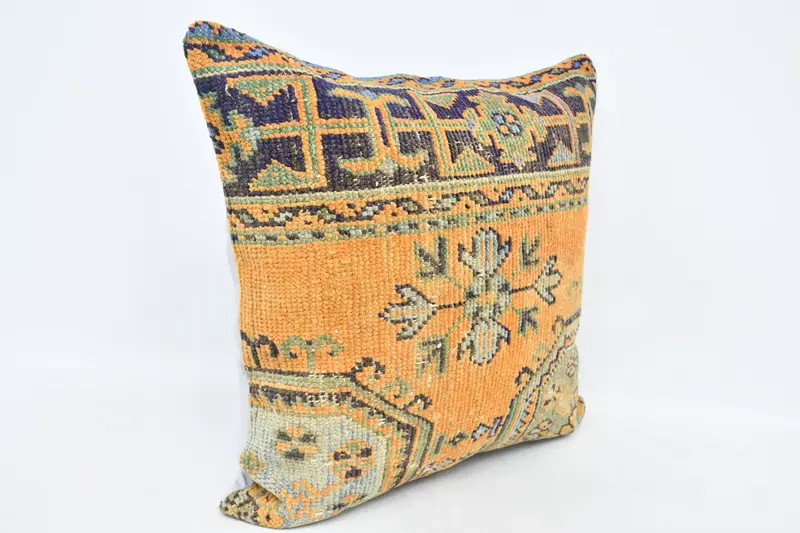 Vintage Kilim Throw Pillow, Bench Cushion, Shabby Chic Cushion Case, 28x28 Orange Pillow Sham, Vintage Kilim Pillow, Pillow Cover, Home Decor Pillow - 3