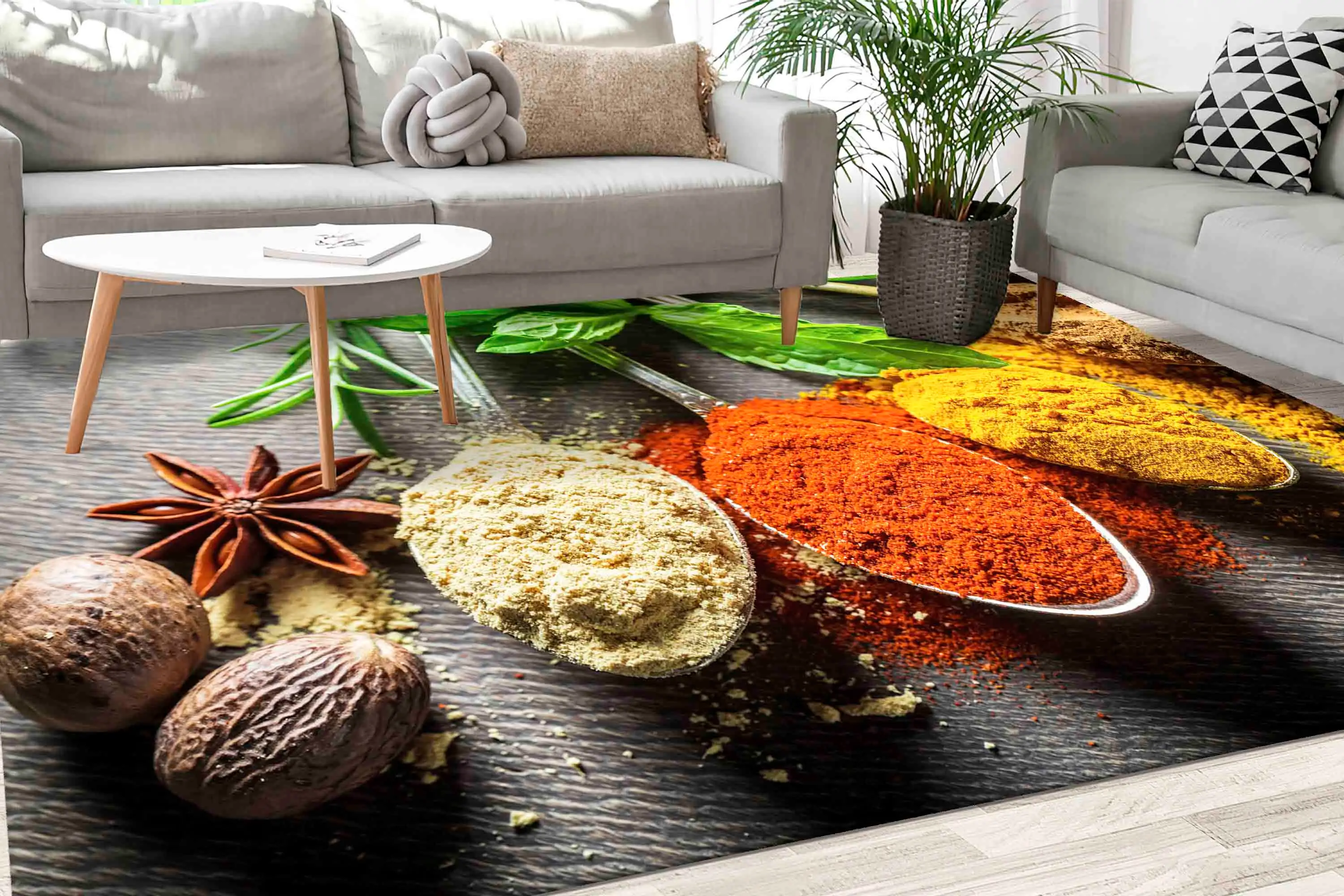 Vibrant Spice Print Rug - Modern, Colorful Kitchen Essential - 1
