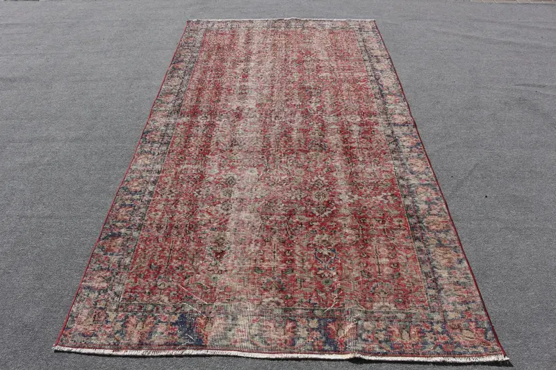 Kırmızı Oryantal Halı, Mavi Desenli 8,4x8,43 ft