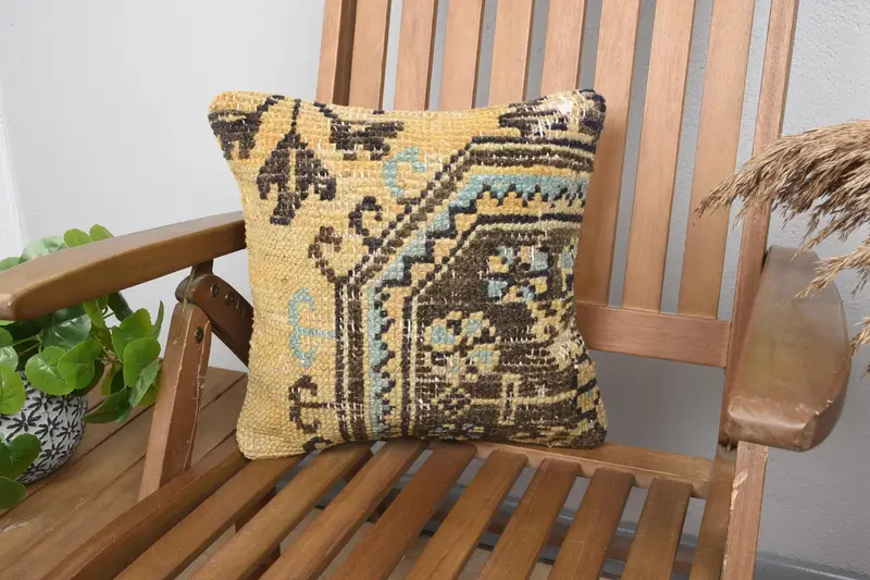 Almohada de tiro bordada hecha a mano, almohada de tiro de diseño geométrico vintage