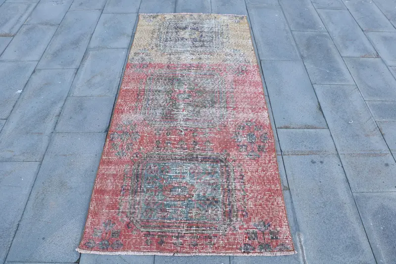 Alfombra geométrica roja y verde, decoración elegante de 2,9x6,4 pies
