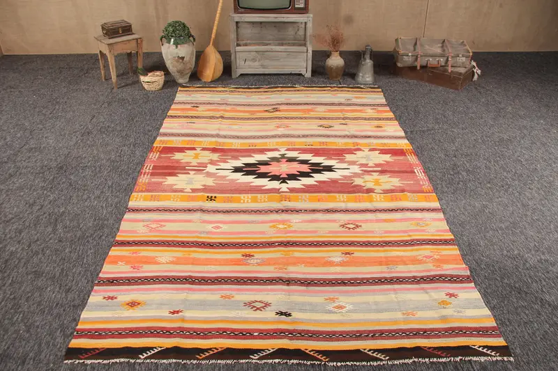 6.1x10 ft Büyük Türk Vintage Halı, Kırmızı Çiçekli Yün Halı - 1