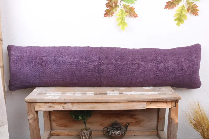 Garden Pillow Case, Cushion, Kilim Pillow Cover, Kilim Cushion Sham, 12x48 Purple Pillow Case, Turkish Pillow, Lounge Throw Cushion - 2