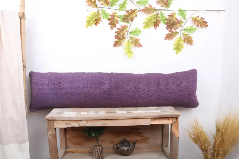 Garden Pillow Case, Cushion, Kilim Pillow Cover, Kilim Cushion Sham, 12x48 Purple Pillow Case, Turkish Pillow, Lounge Throw Cushion - 1