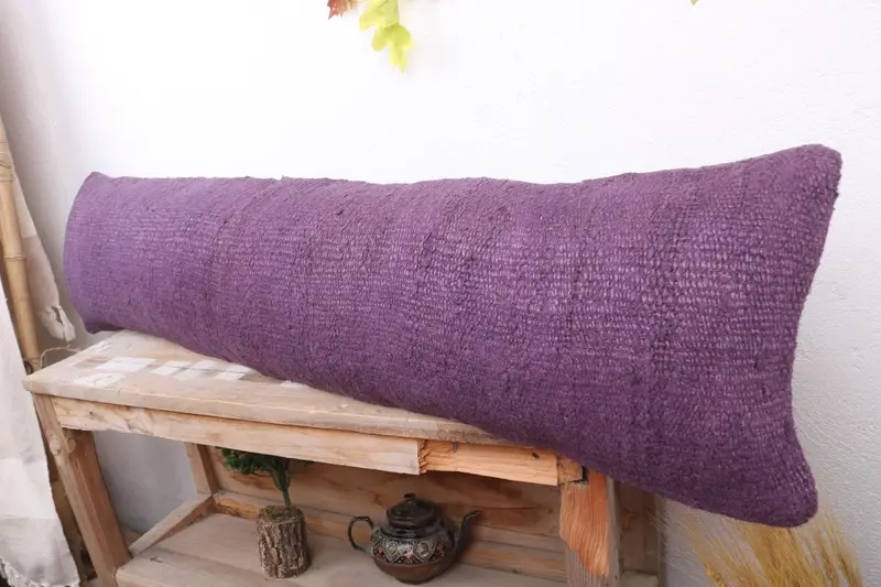 Garden Pillow Case, Cushion, Kilim Pillow Cover, Kilim Cushion Sham, 12x48 Purple Pillow Case, Turkish Pillow, Lounge Throw Cushion - 4