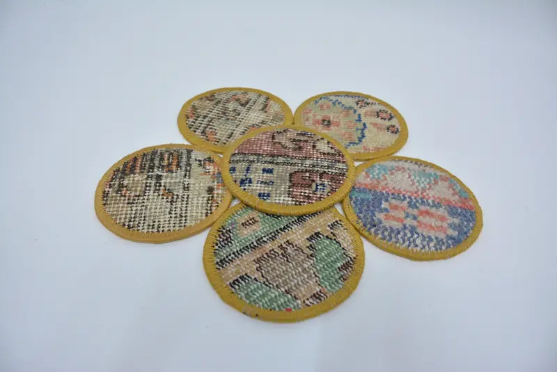 Bohemian Blue and Beige Coaster, Round Bohemian Coaster
