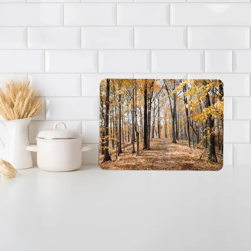 Forest View Glass Cutting Board, Tempered, Non-Slip Feet