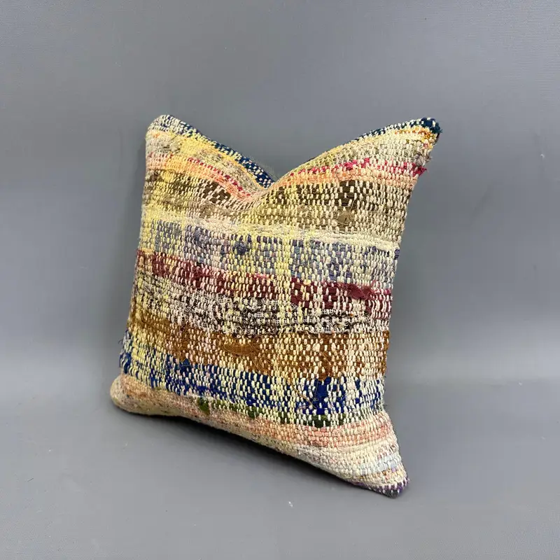 Cushion Cover, Outdoor Throw Cushion, Antique Pillows, Handmade Kilim Cushion, Vintage Kilim Throw Pillow, 12x12 Yellow Pillow Sham - 3