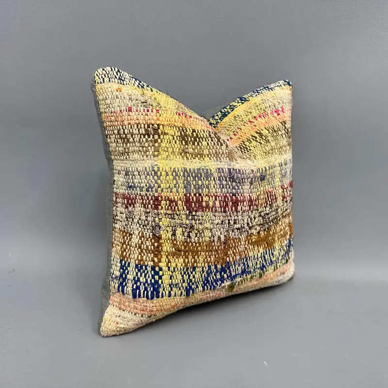 Cushion Cover, Outdoor Throw Cushion, Antique Pillows, Handmade Kilim Cushion, Vintage Kilim Throw Pillow, 12x12 Yellow Pillow Sham - 2