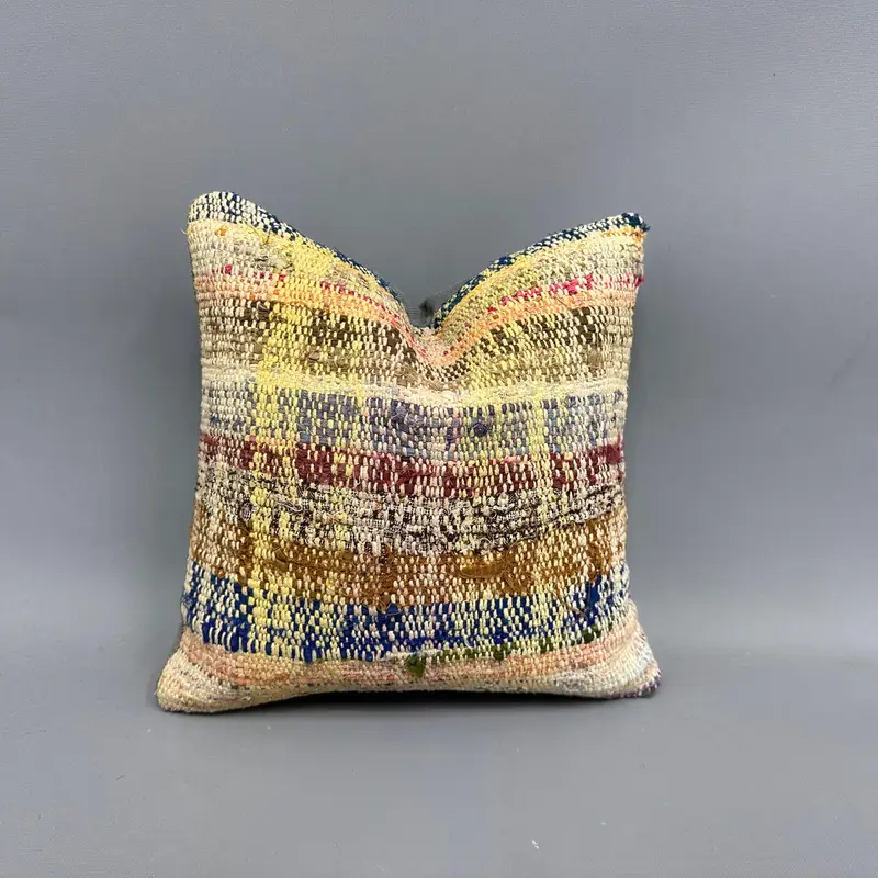 Cushion Cover, Outdoor Throw Cushion, Antique Pillows, Handmade Kilim Cushion, Vintage Kilim Throw Pillow, 12x12 Yellow Pillow Sham - 1