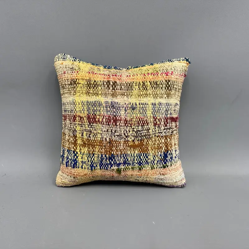 Cushion Cover, Outdoor Throw Cushion, Antique Pillows, Handmade Kilim Cushion, Vintage Kilim Throw Pillow, 12x12 Yellow Pillow Sham - 4