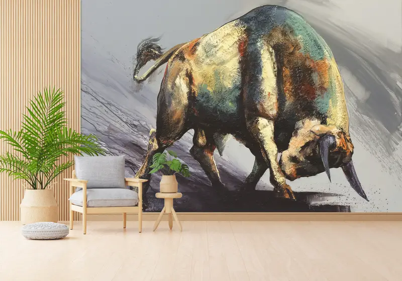 Papel pintado de toro abstracto moderno: diseño impreso de decoración de loft contemporáneo