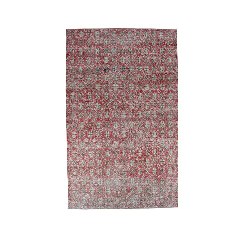Turkish Vintage Rug, 6.6x10.8 ft Oushak Rug, Red Floral Wool Rug - 1