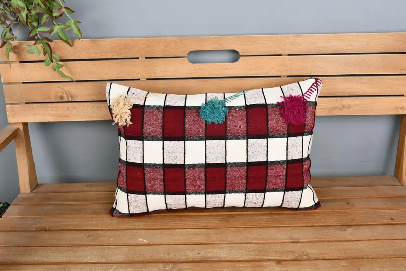 Handmade Kilim Cushion, Handmade Cushion Cover, Pillow Cover, Gift Pillow, 16x24 White Cushion, Boho Pillow Sham Cover - 6