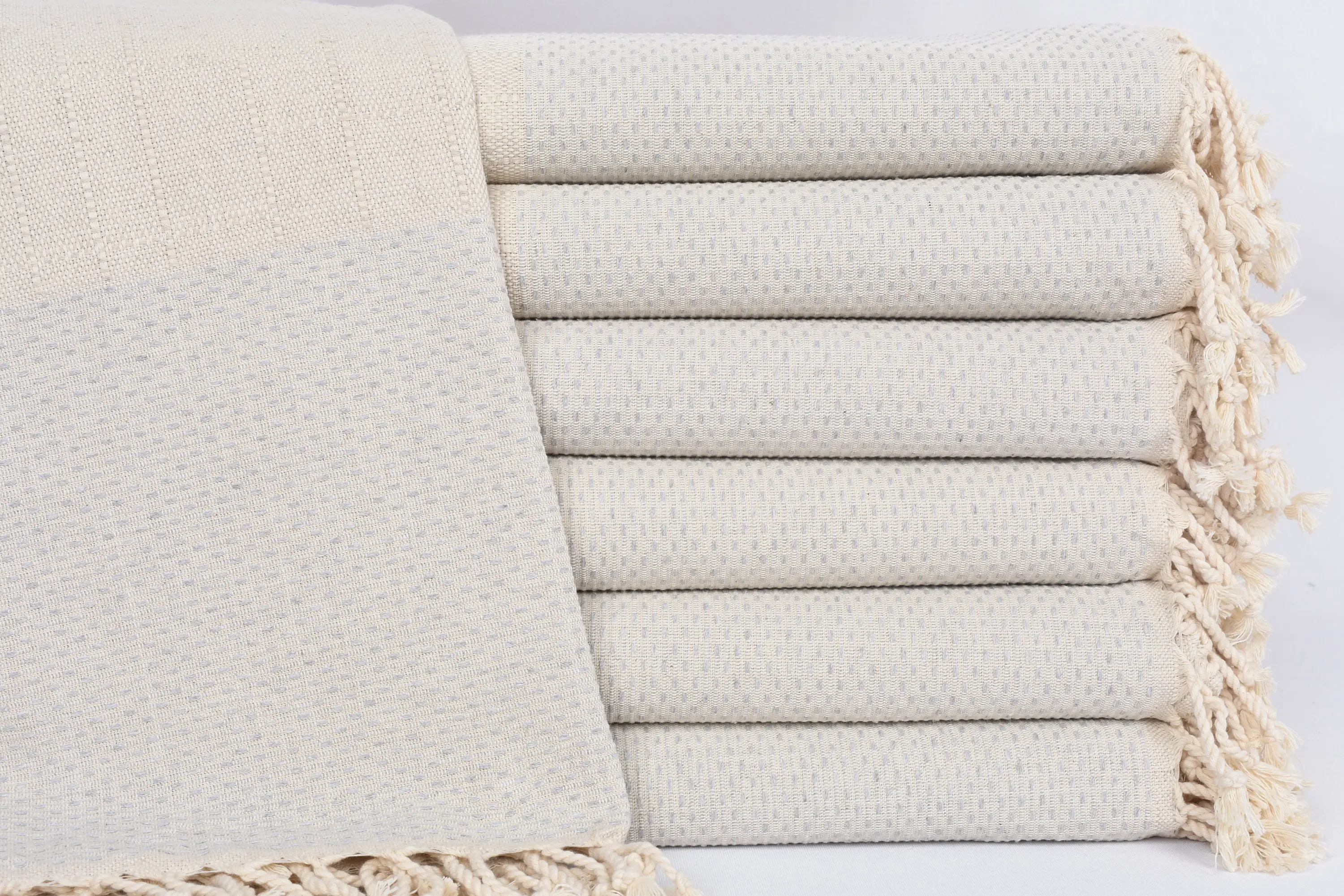 Beach Towel Organic Cotton Light Gray Polka Dot, 70x40 Inches - 1