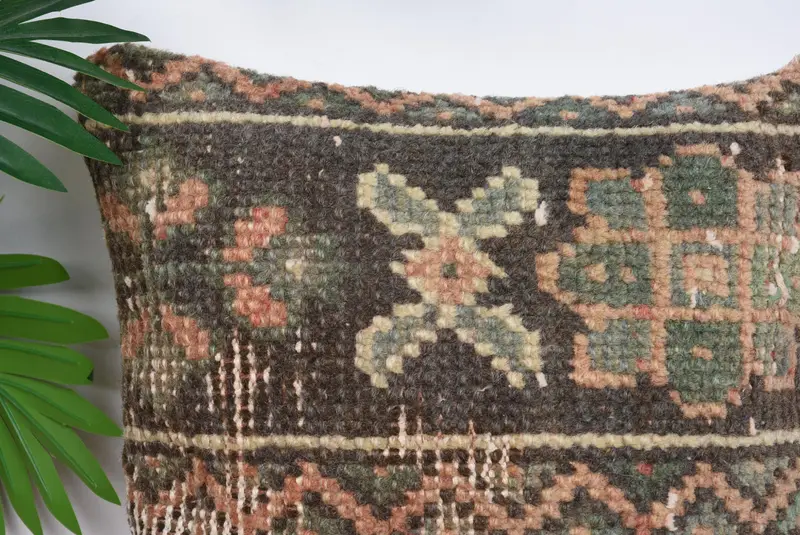 Boho Pillow, Turkish Kilim Pillow, 12x12 Brown Pillow Sham, Cushion Case, Kilim Cushion Sham, Bolster Throw Pillow Cover - 2
