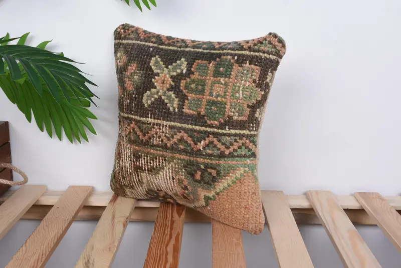 Boho Pillow, Turkish Kilim Pillow, 12x12 Brown Pillow Sham, Cushion Case, Kilim Cushion Sham, Bolster Throw Pillow Cover - 5