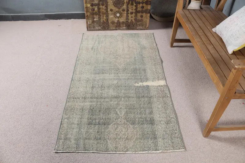 ベージュ&グリーンストライプラグ、2.9x5.3フィートシックな装飾