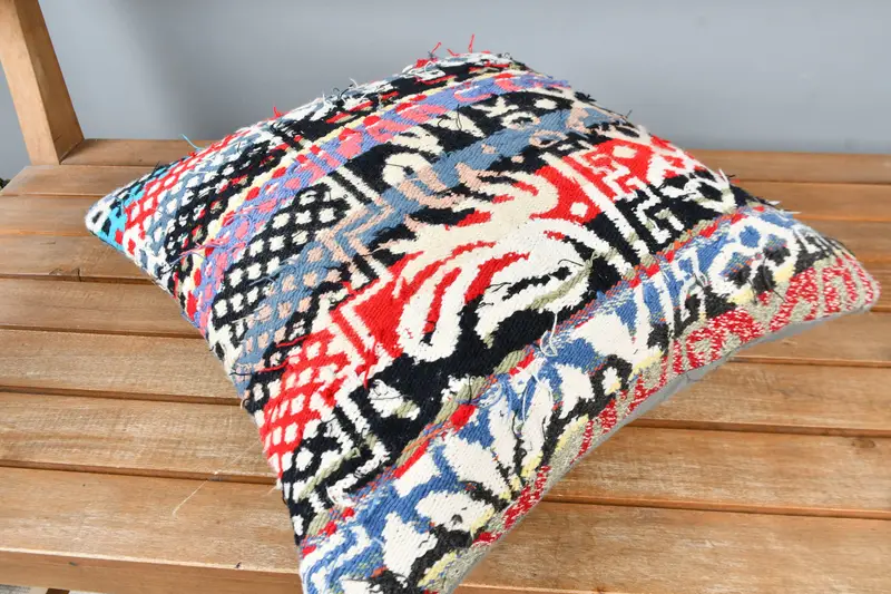 16x16 Blue Pillow Case, Seat Cushion Cover, Gift Pillow, Handmade Kilim Cushion, Vintage Throw Cushion, Turkish Pillow, Cushion Cover - 2