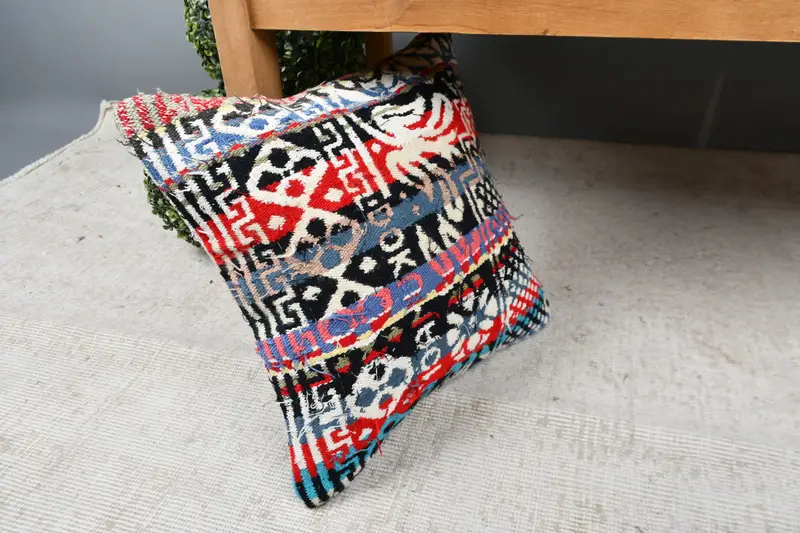 16x16 Blue Pillow Case, Seat Cushion Cover, Gift Pillow, Handmade Kilim Cushion, Vintage Throw Cushion, Turkish Pillow, Cushion Cover - 7