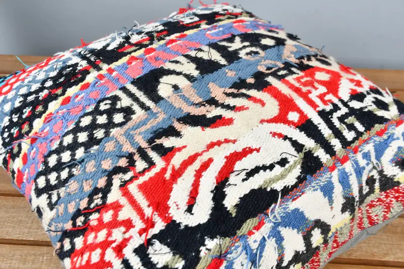 16x16 Blue Pillow Case, Seat Cushion Cover, Gift Pillow, Handmade Kilim Cushion, Vintage Throw Cushion, Turkish Pillow, Cushion Cover - 4