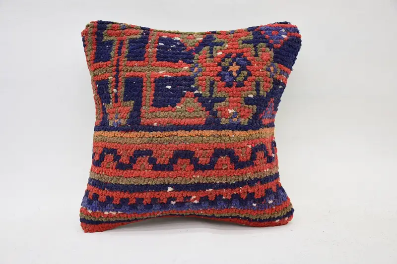 Small Square 12x12 inch Throw Pillow Sham, Moroccan Geometric Garden Navy Blue Cushion - 1