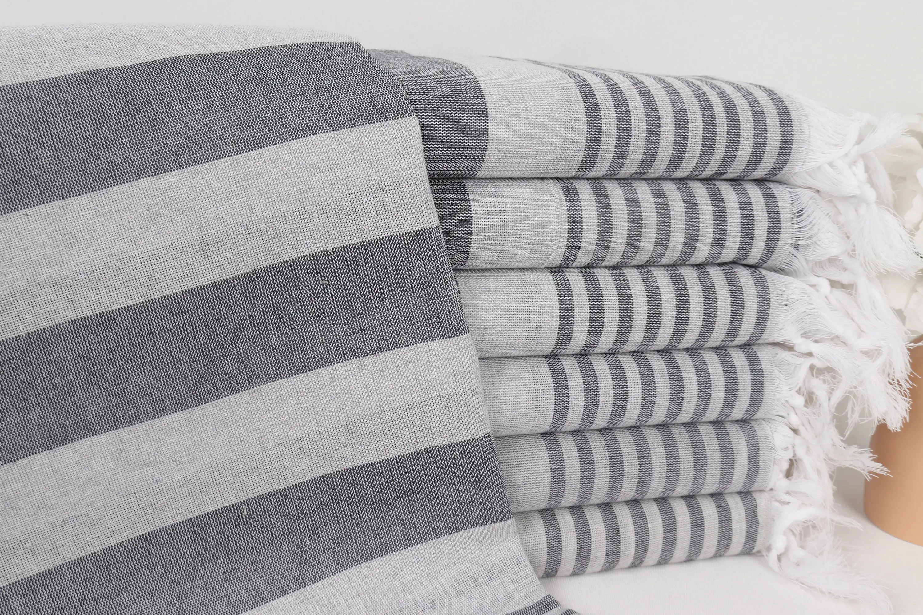 Bath Towel Light Gray-Gray Striped Turkish Cotton, Organic, 36x67 Inches - 1